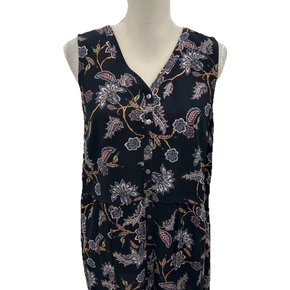 J.Jill Button Shirt Dress Women’s Small Sleeveless Floral Paisley Black Top - Picture 2 of 7